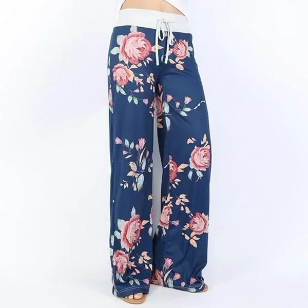 Plus Size Women S-8XL Fashion Casual Loose Stretch Printing Drawstring  Lounge Pants Pajama Long Wide Leg Pants 
