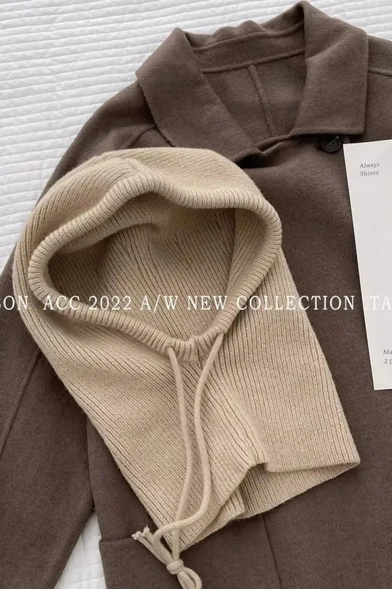 Knitted Hooded Caps Winter Balaclava Hats Women Korean Style Outdoor Warmer Drawstring Hats One-piece Neck Collar Beanies Cap FitiqueFit