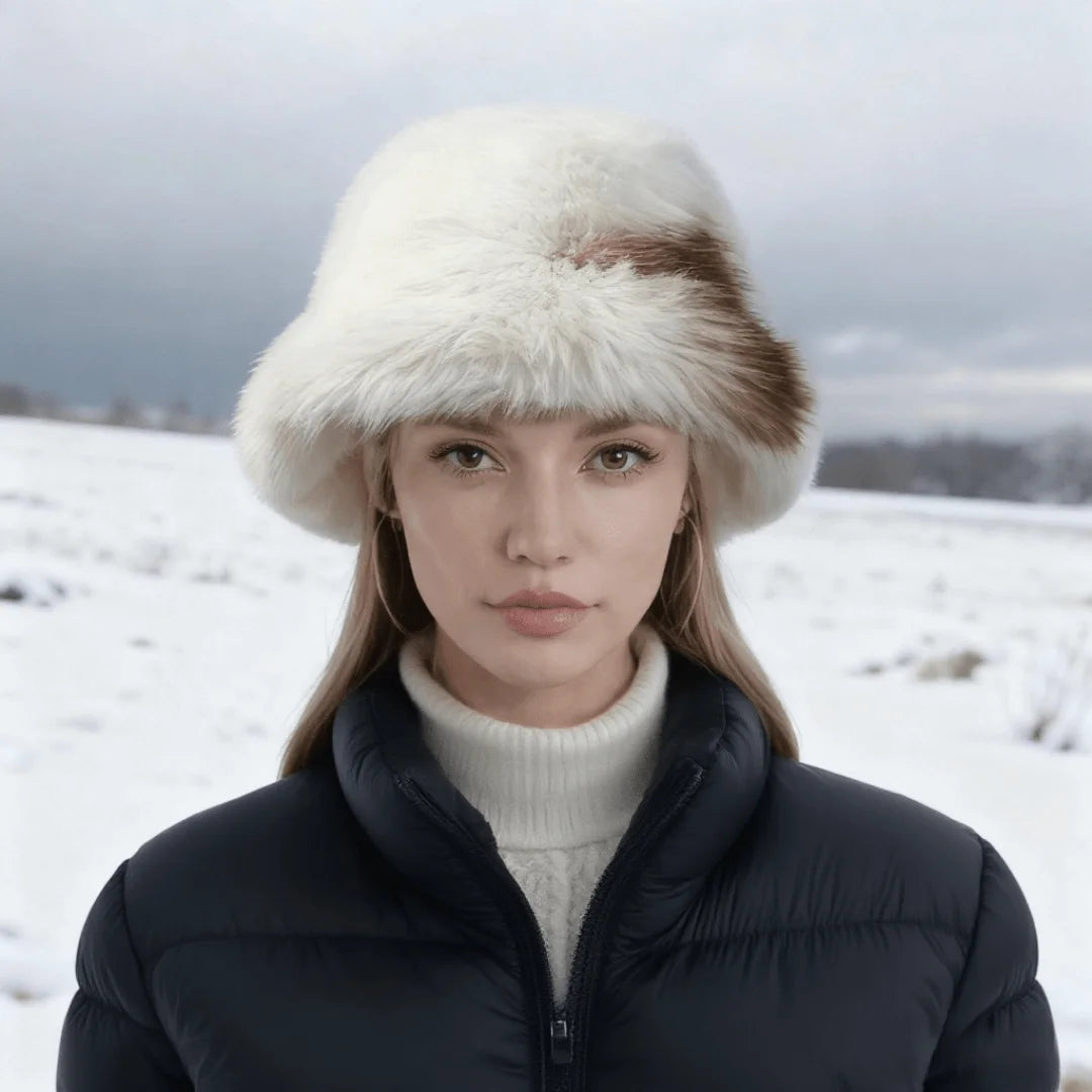 1Pc Ladies' Winter Thick and Warm Imitation Fox Fur Dome Fisherman Hat, Plush Ear Protection, Looks Small on The Face 