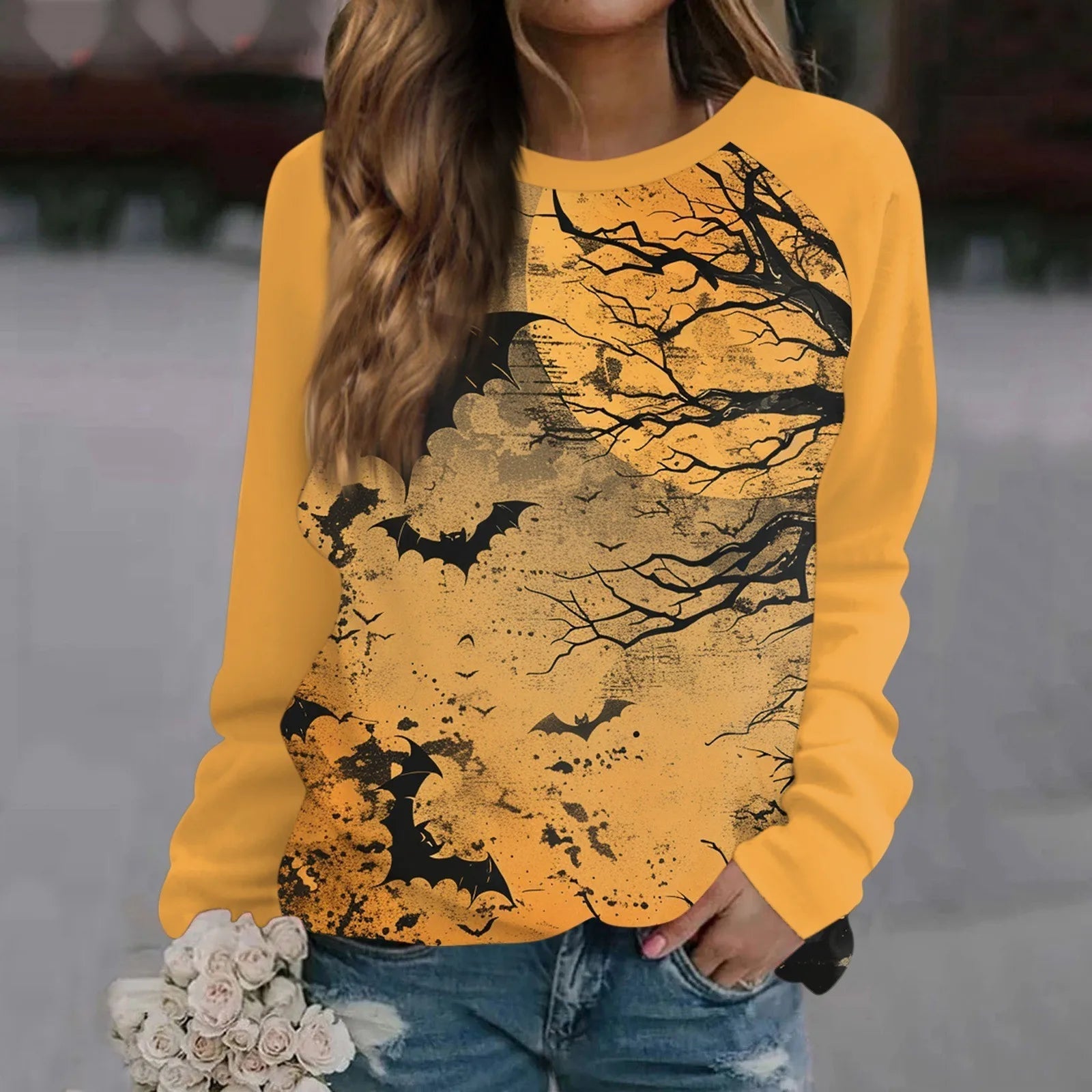 🎃 Vintage Pumpkin Print Long Sleeve T-Shirt – Harajuku Halloween Graphic Tee FitiqueFit