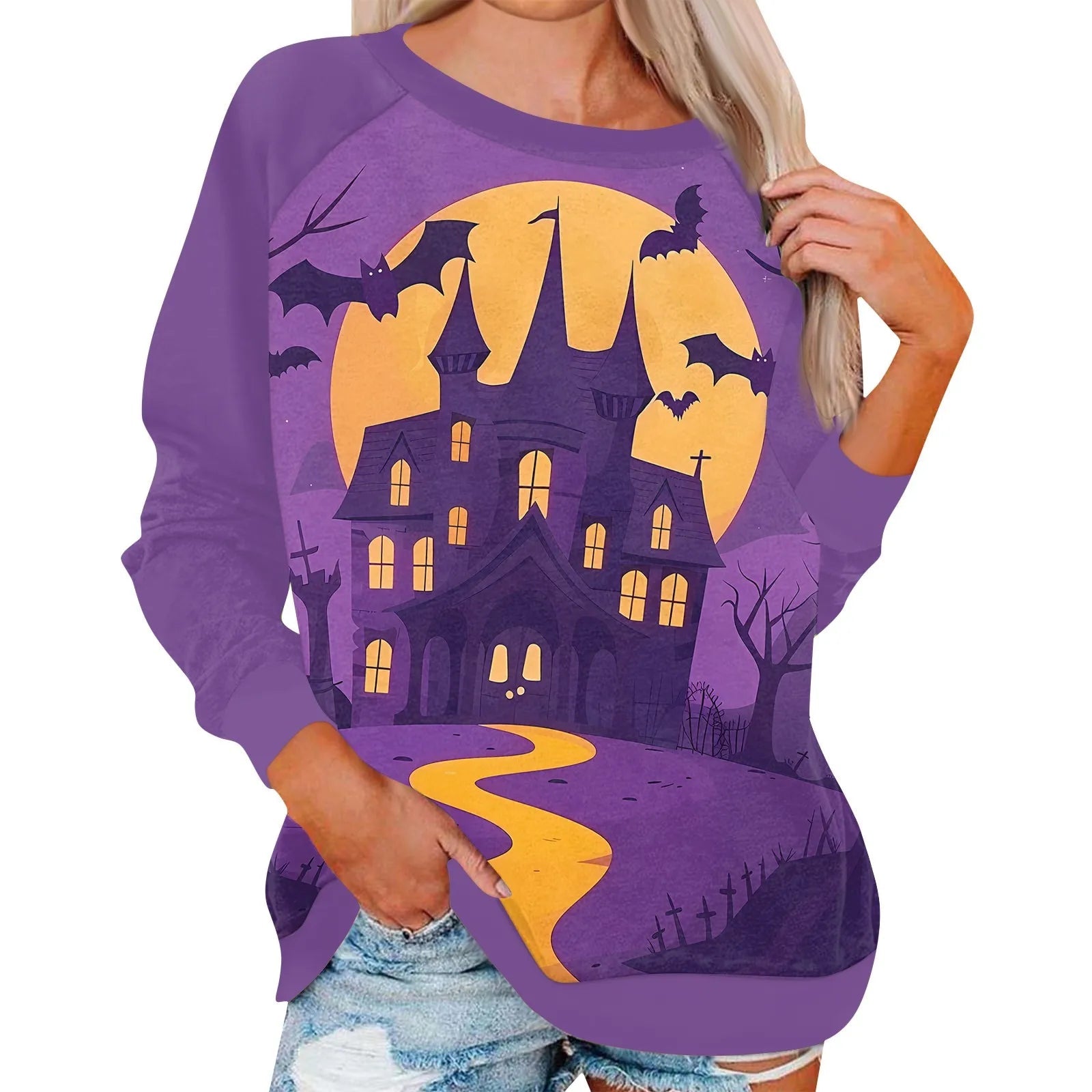 Pumpkin Print T Shirt Funny Women Clothing Harajuku Halloween Tops Vintage Halloween Graphic Long Sleeve T Shirts FitiqueFit