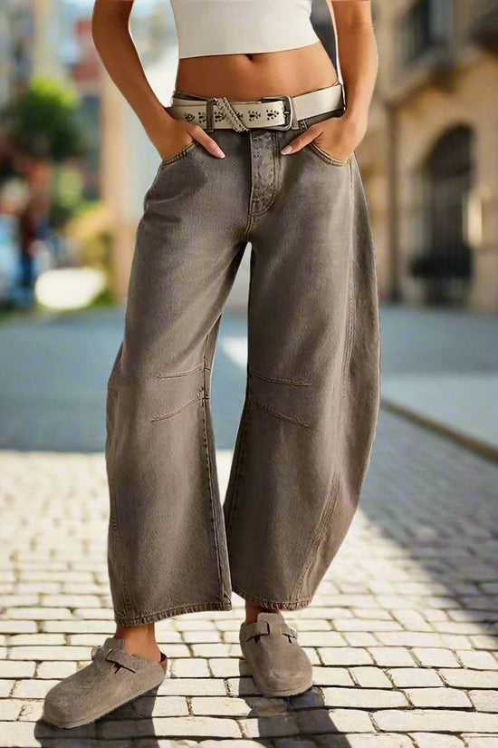 High Stretch Mid-Rise  Jeans Fashion Wide Leg Shape Women Casual Baggy Mid Waist Denim Jeans FitiqueFit