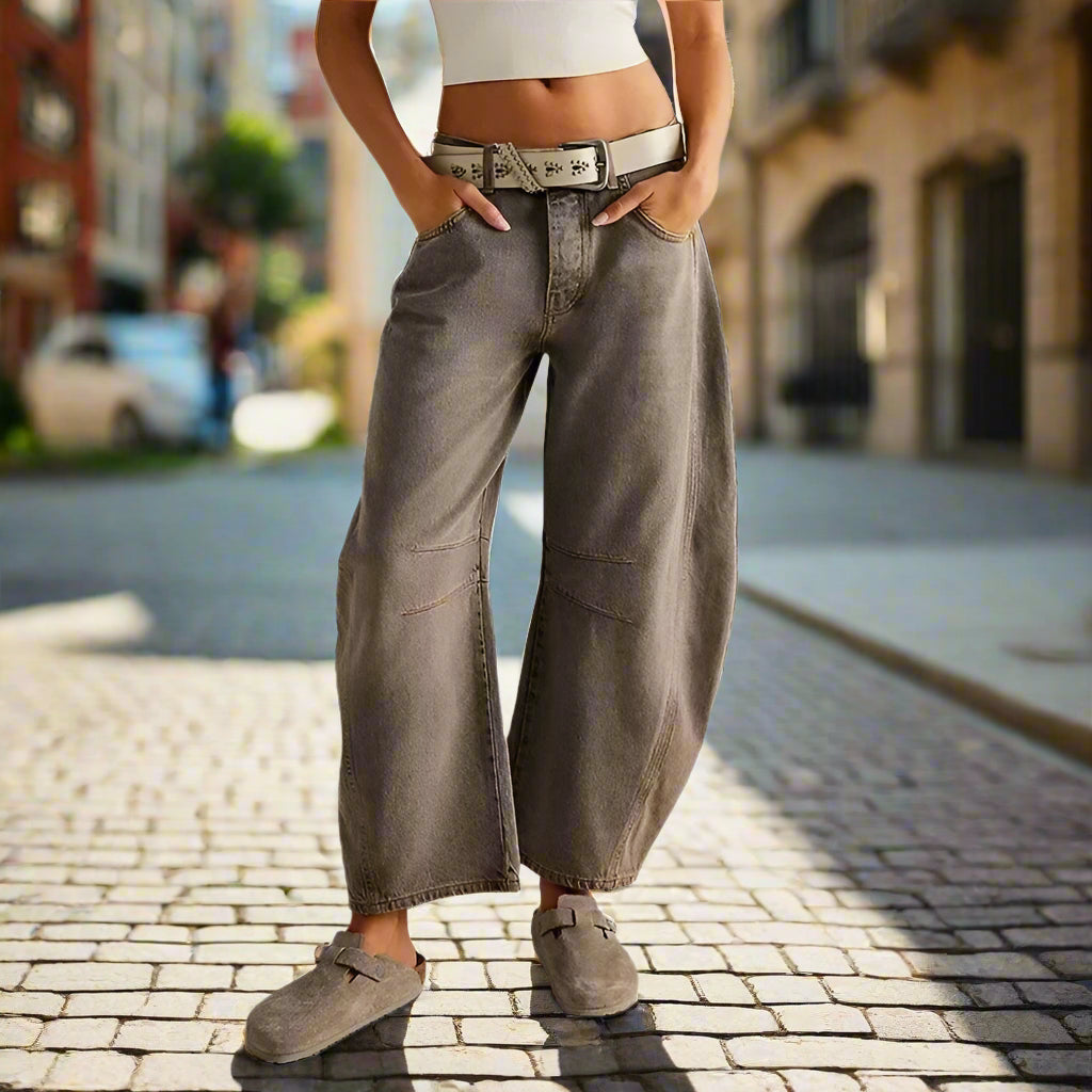 High Stretch Mid-Rise  Jeans Fashion Wide Leg Shape Women Casual Baggy Mid Waist Denim Jeans FitiqueFit
