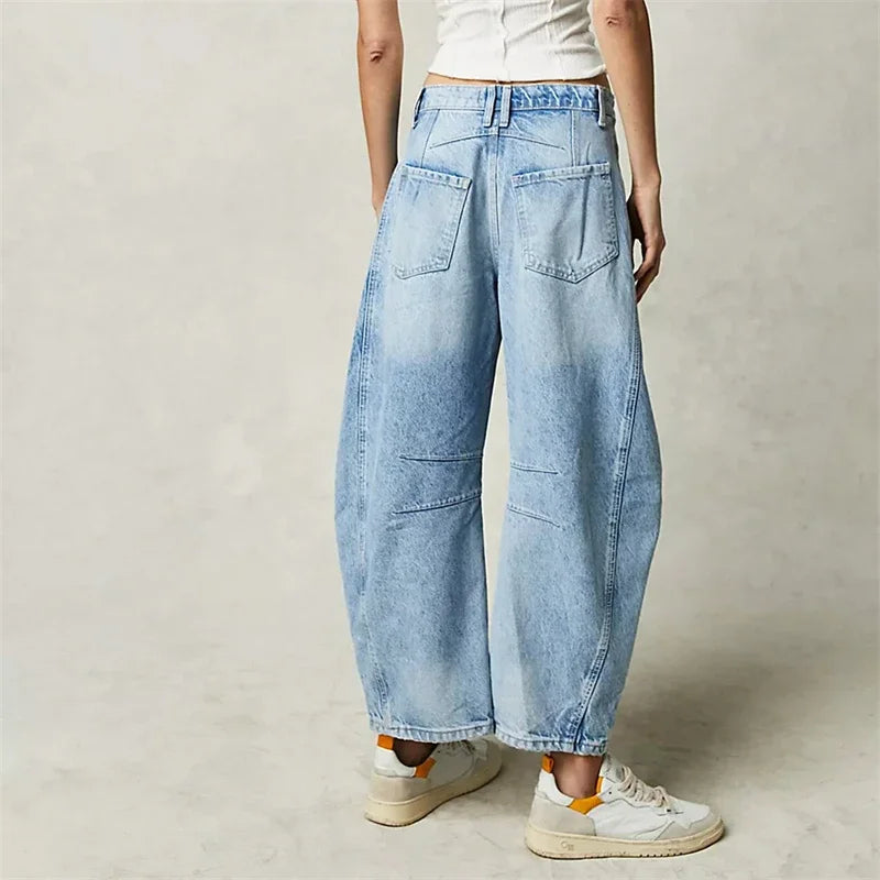 High Stretch Mid-Rise  Jeans Fashion Wide Leg Shape Women Casual Baggy Mid Waist Denim Jeans FitiqueFit