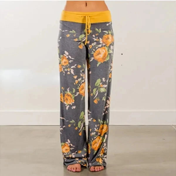 S-8XL Fashion Women Casual Loose Stretch Printing Long Wide Leg Yoga Pants Drawstring  Lounge Pants Pajama Pants FitiqueFit