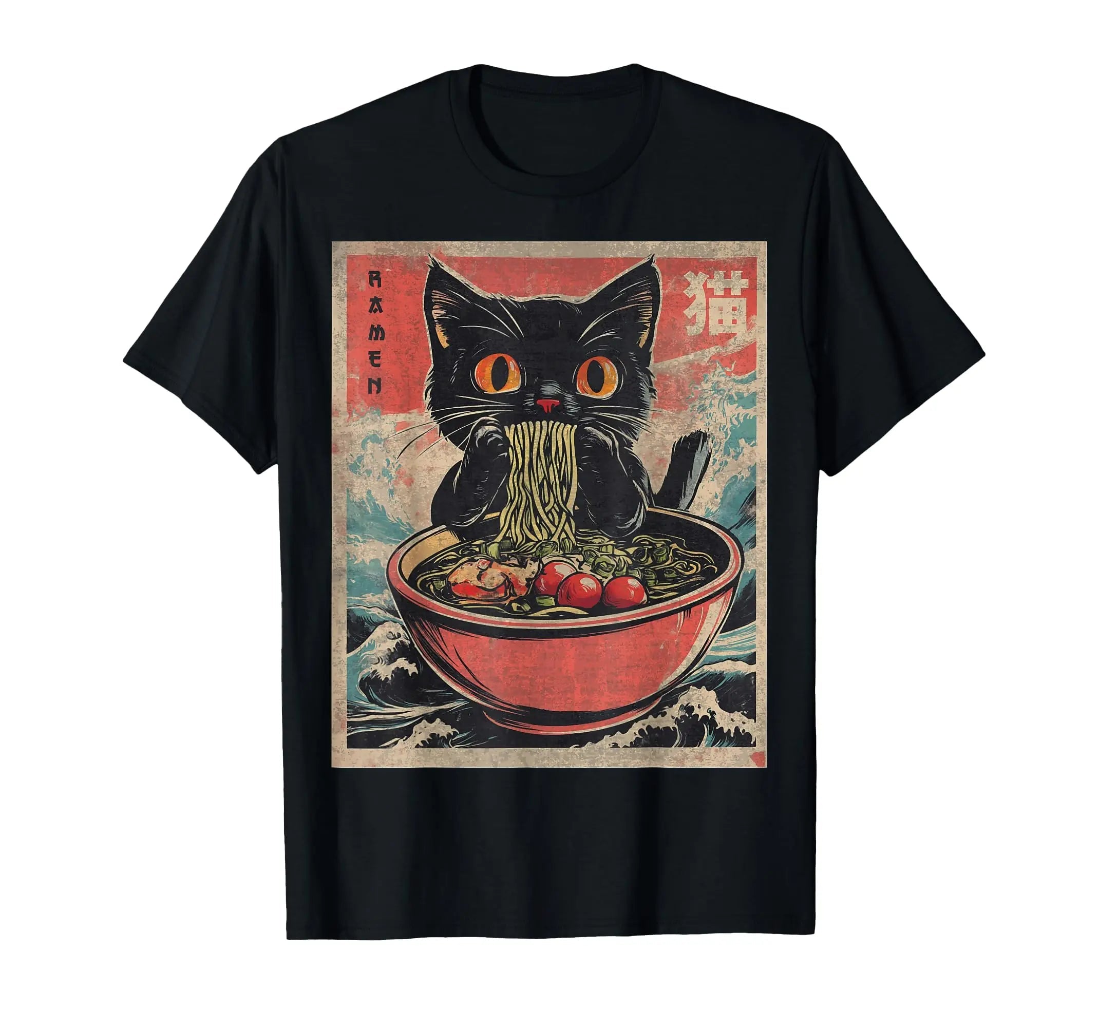 Cat Ramen Japanese Funny Graphic Tees Kawaii Cat Anime Gifts T-Shirt FitiqueFit