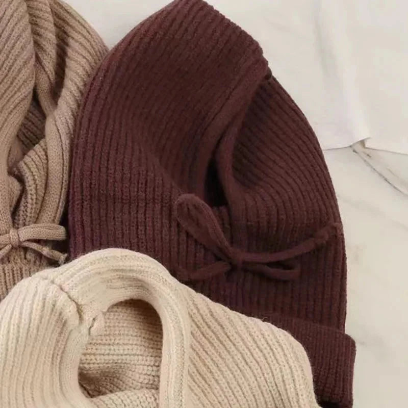 Knitted Hooded Caps Winter Balaclava Hats Women Korean Style Outdoor Warmer Drawstring Hats One-piece Neck Collar Beanies Cap FitiqueFit