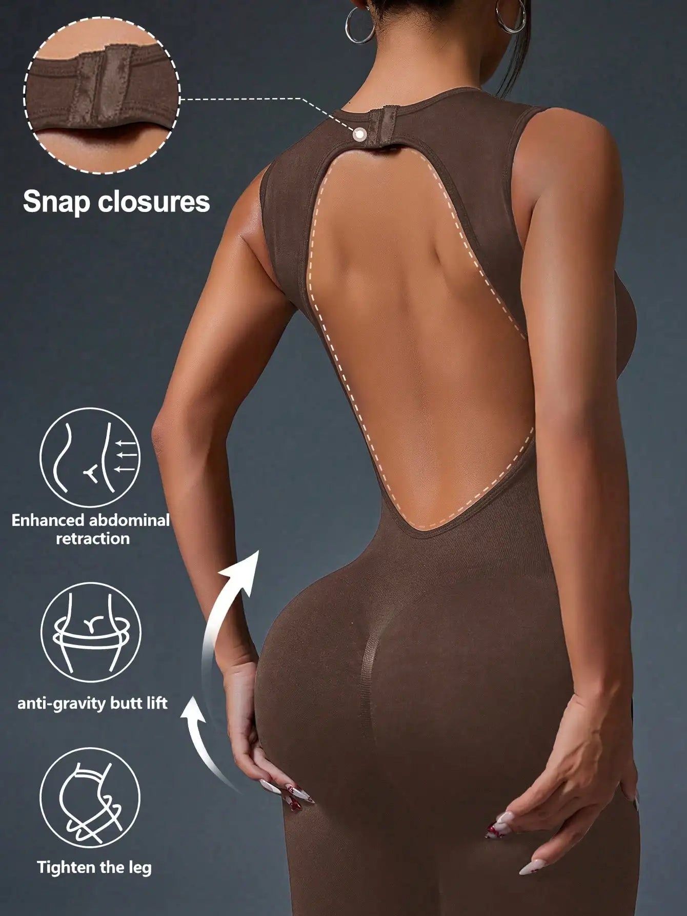 Tight Crewneck Sleeveless Jumpsuit, Zipper Closure Sports Yoga Slim Fit Long Seamless Jumpsuit, Women's Tracksuit FitiqueFit