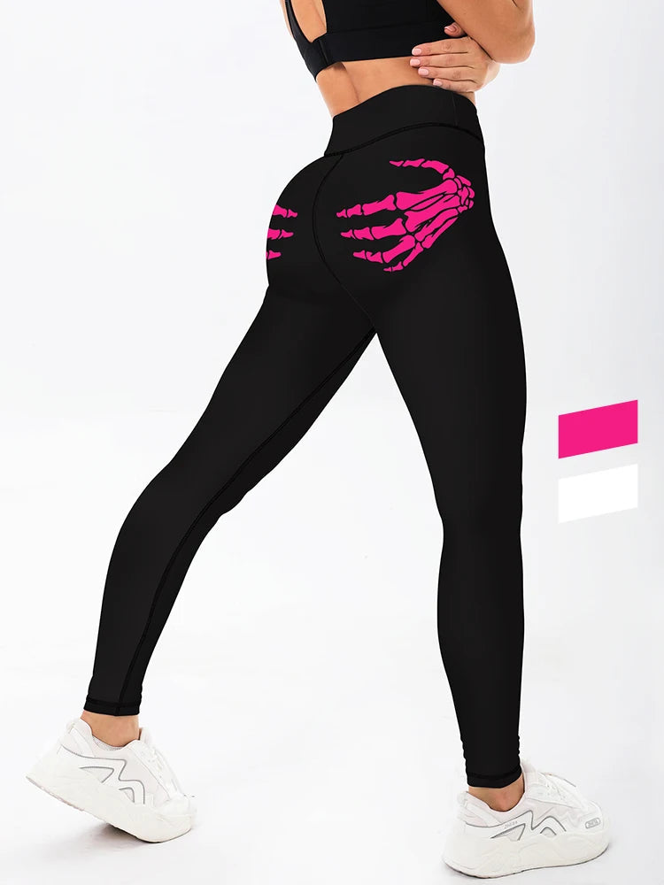 Offset printed claw skull printed women's yoga leggings, high waisted fitness running sports stretch pants FitiqueFit