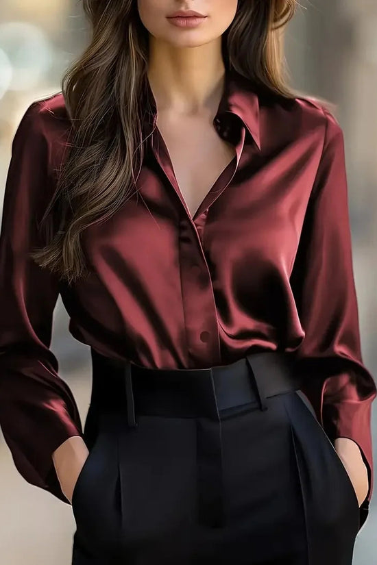2025 Spring and Autumn Women's Lapel Shirt Brown Button Cardigan Top Black Elegant Fashion Office Basic Blouses for Female 