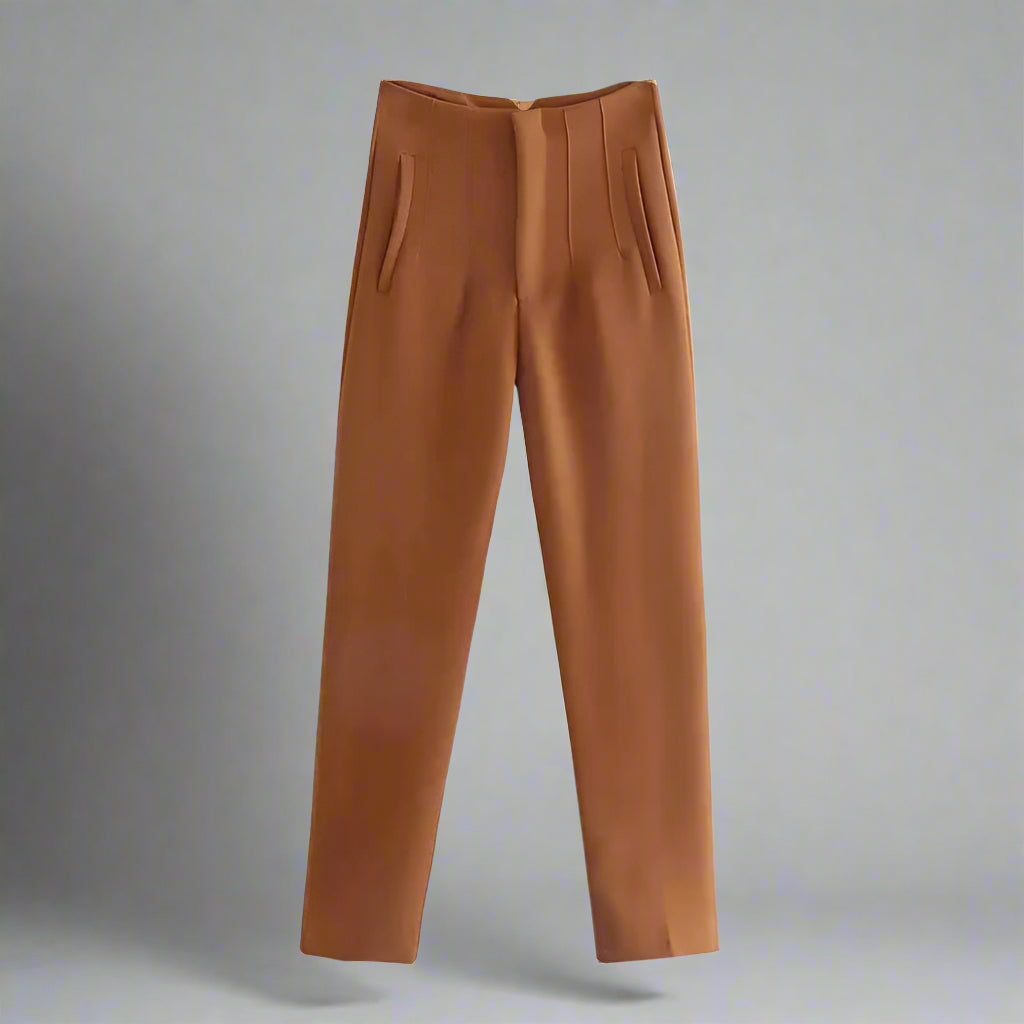 TRAFZA 2024 Woman Solid Trouser High Waist Slim Zipper Fly Long Pants Female Wild Commute Office Lady Woman Pencil Pant Street FitiqueFit