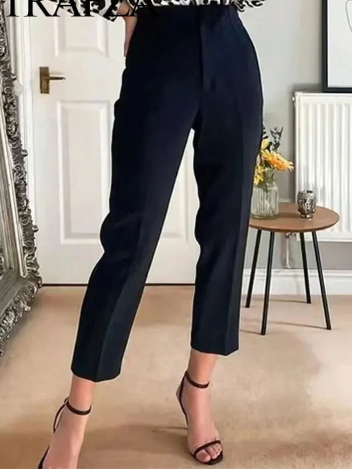 TRAFZA 2024 Woman Solid Trouser High Waist Slim Zipper Fly Long Pants Female Wild Commute Office Lady Woman Pencil Pant Street FitiqueFit
