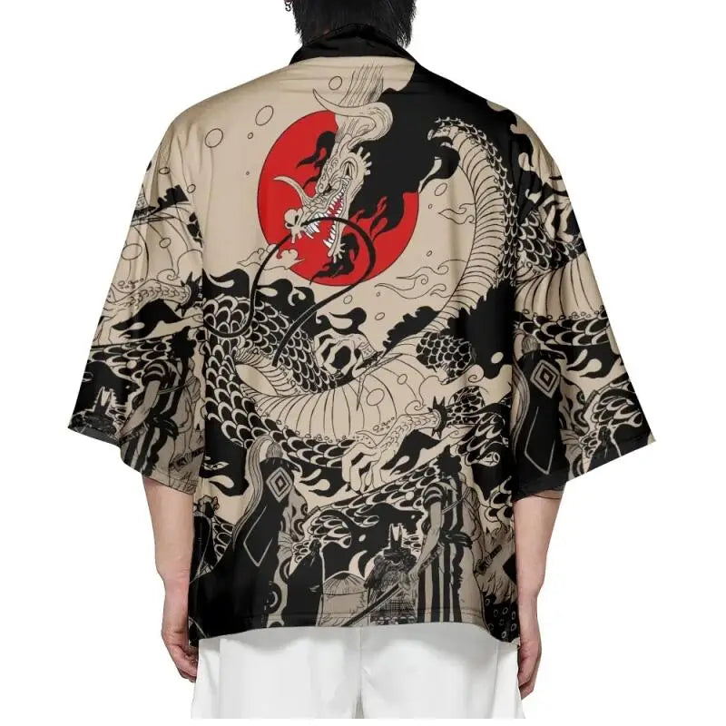 Summer Japanese Style Anime Dragon Print Cosplay Haori Yukata Top Adult Traditional Samurai Loose Kimono Cardigan for Men Women FitiqueFit