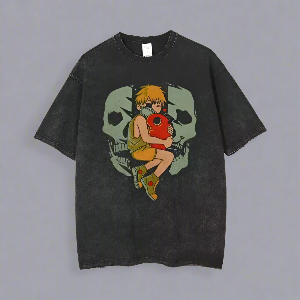Anime Chainsaw Man Acid Tshirt Retro Vintage Washed Printed Graphic T Shirt Men Harajuku Cotton Casual Short Sleeve Tshirt Tops FitiqueFit
