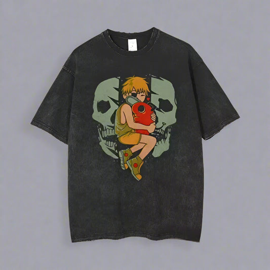 Anime Chainsaw Man Acid Tshirt Retro Vintage Washed Printed Graphic T Shirt Men Harajuku Cotton Casual Short Sleeve Tshirt Tops FitiqueFit