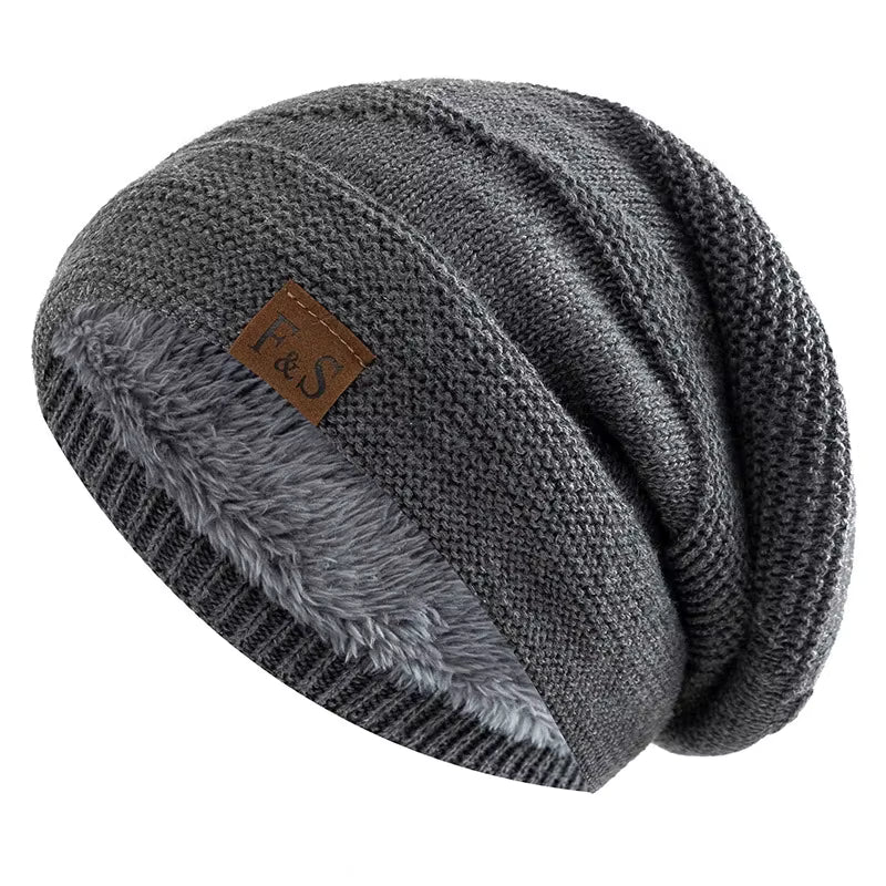New FS clip-on casual knitted hat for men outdoor windproof and cold warm hat plus velvet ear protection pile hat FitiqueFit