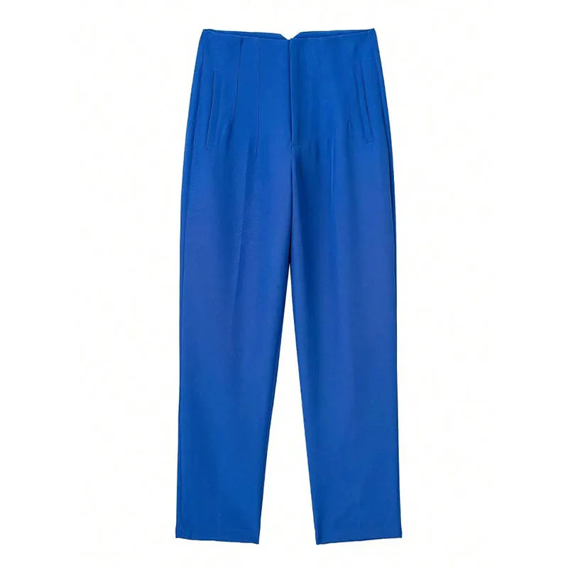 TRAFZA 2024 Woman Solid Trouser High Waist Slim Zipper Fly Long Pants Female Wild Commute Office Lady Woman Pencil Pant Street FitiqueFit