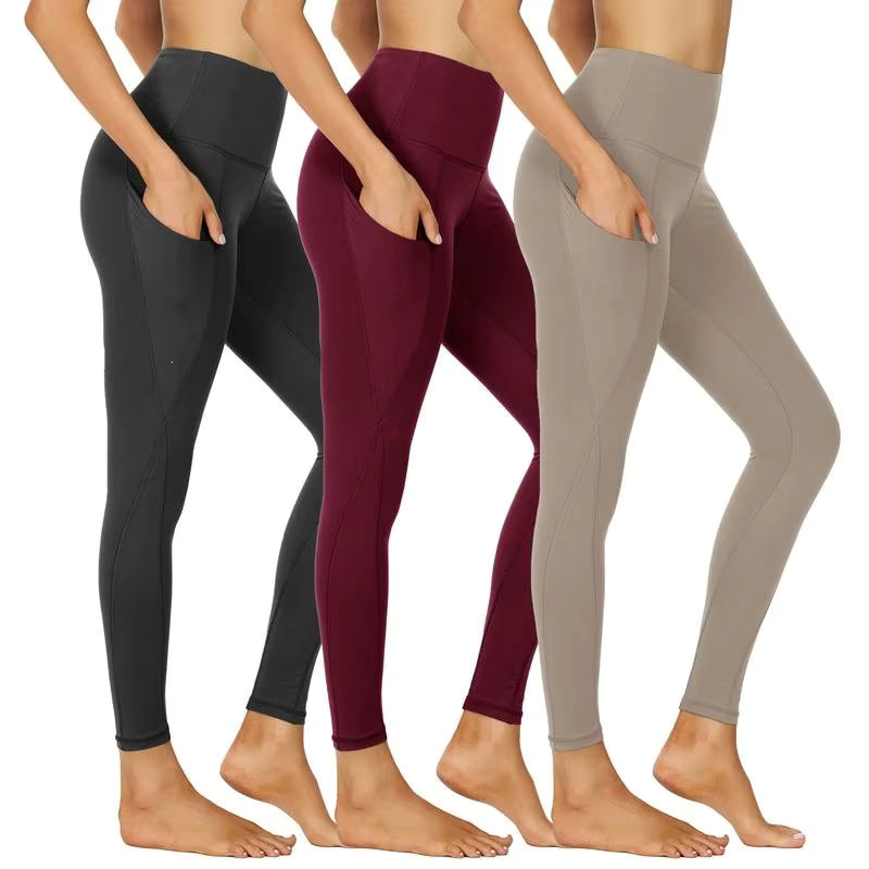 3-Pack High-Waisted Cropped Yoga Pants with Slanted Pockets 