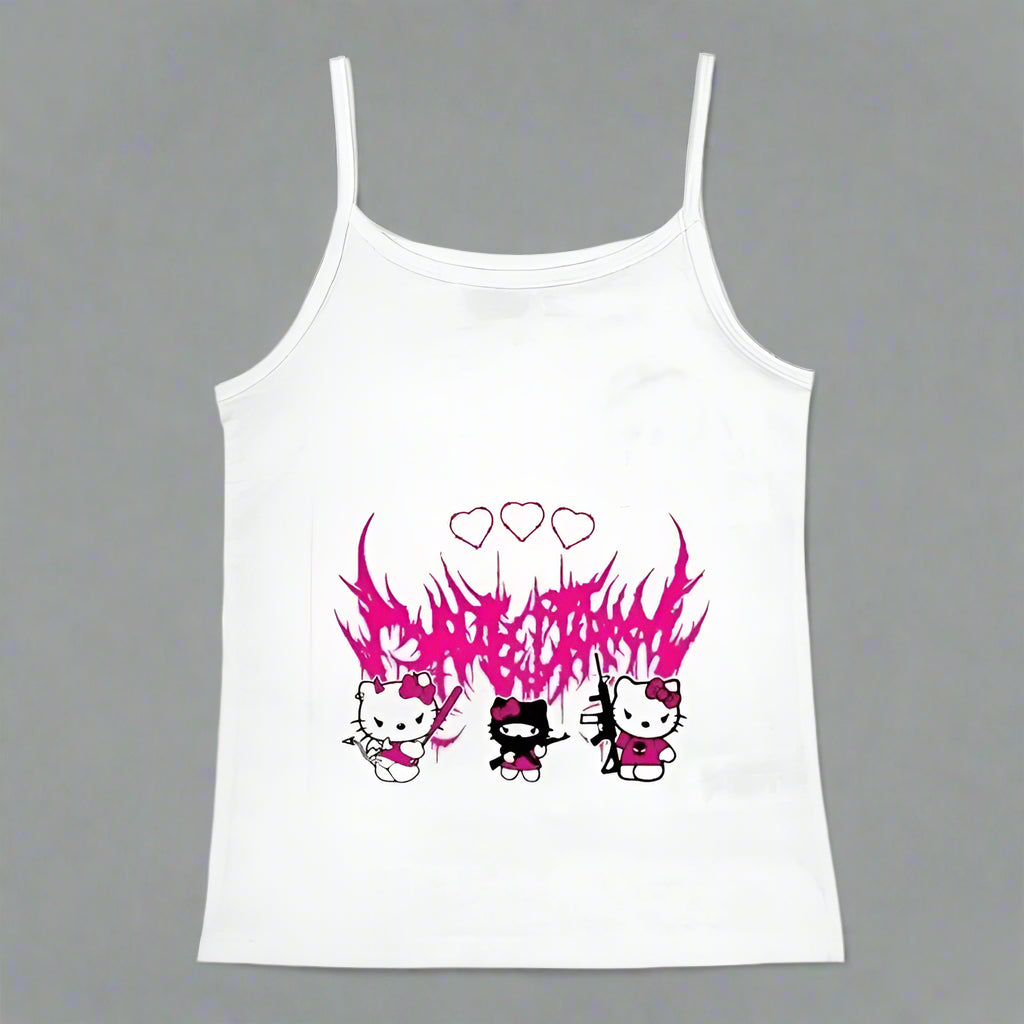 2000s Tops Emo Girls Camisole Tops Hello Kitty Print Grunge Crop Tops Y2k Clothes Vintage Punk Women's Corset Tank Top Baby Tees FitiqueFit