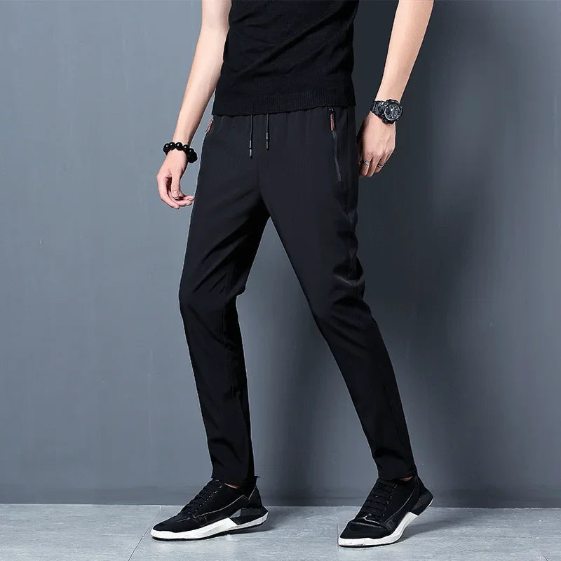 Men's Casual Pants Stretch Slim Fit Elastic Waist Jogger Korean Classic Blue Black Gray Male Brand Trousers Plus Size FitiqueFit