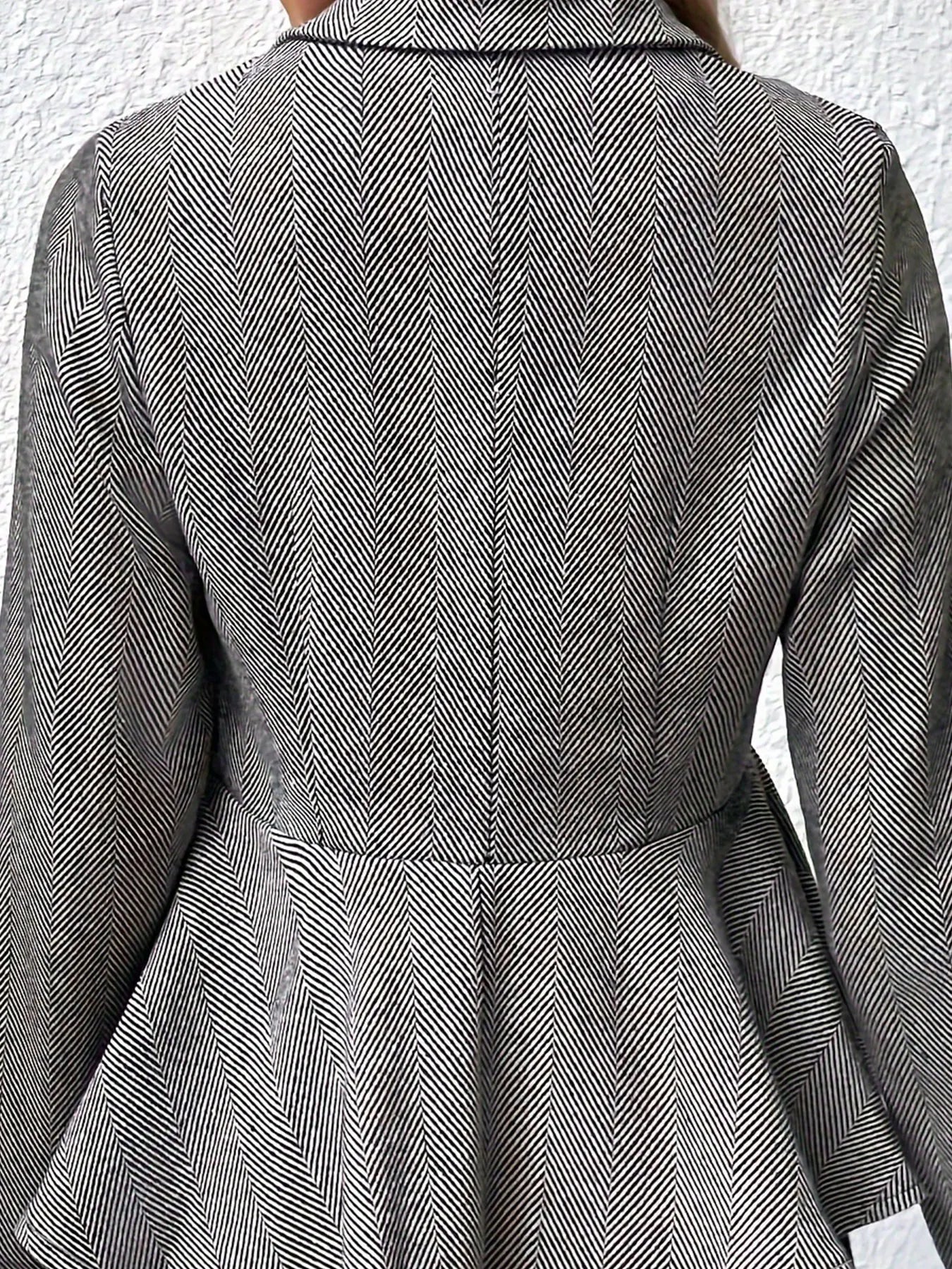 Plus Size Solid Color Peplum Jacket, Casual Button Front Long Sleeve Outerwear, Women's Plus Size Clothing 