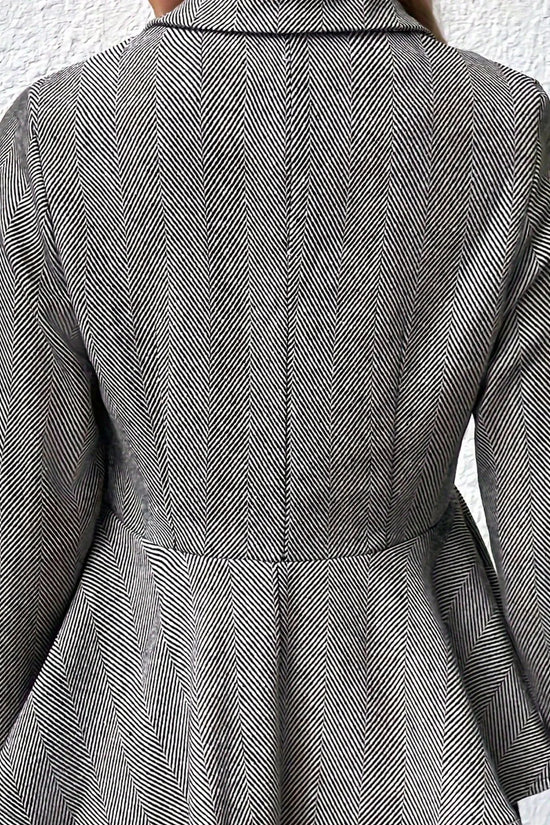 Plus Size Solid Color Peplum Jacket, Casual Button Front Long Sleeve Outerwear, Women's Plus Size Clothing 