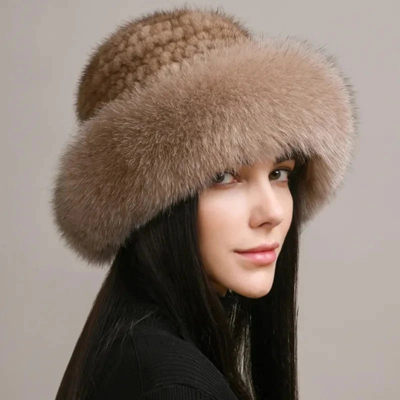 New Genuine Real Natural Knitted Mink Fur Hat Cap Luxury Women Handmade Knit Fashion Winter Headwear Warm Real Fox Fur Beanies FitiqueFit