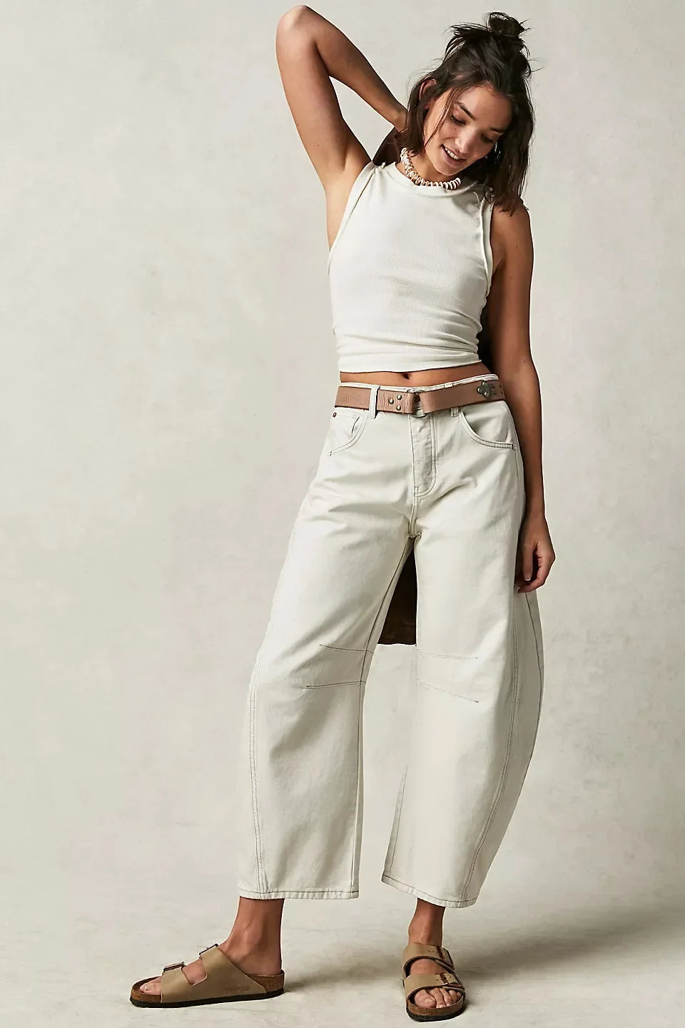 Elastic Waist High-waisted Women's Jeans Slimming Loose-fit Cropped Pants For Women Jeans Women High Waisted Korean Style Loose FitiqueFit