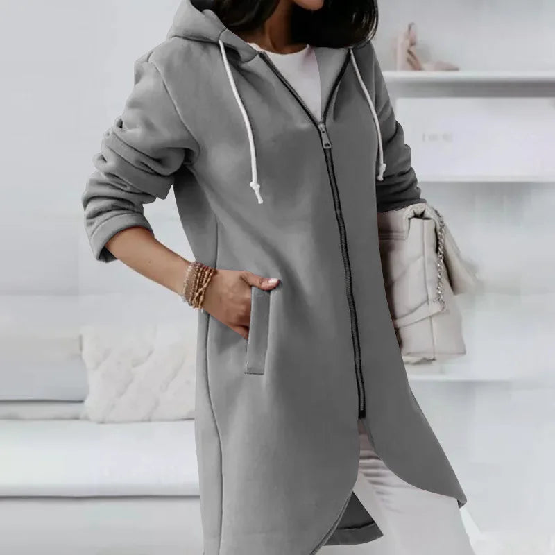 Oversized Women Loose Zip Sweatshirts Casual Female Hoody Tie Collar Zip Up Pocket Baggy Streetwear Hooded Coats JYFS-JY7755 