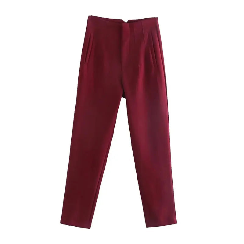 TRAFZA 2024 Woman Solid Trouser High Waist Slim Zipper Fly Long Pants Female Wild Commute Office Lady Woman Pencil Pant Street FitiqueFit