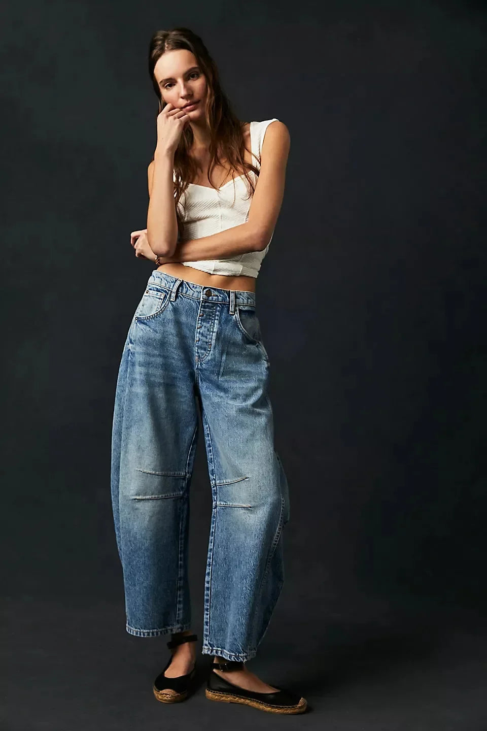 Elastic Waist High-waisted Women's Jeans Slimming Loose-fit Cropped Pants For Women Jeans Women High Waisted Korean Style Loose FitiqueFit