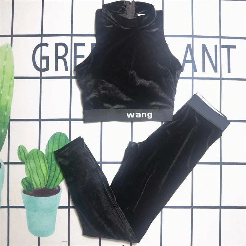 2025 New Outdoor Women Fitness Camis Black Tracksuits Breathable Letter Yoga Outfits Slim Joggings Yoga Leggings FitiqueFit