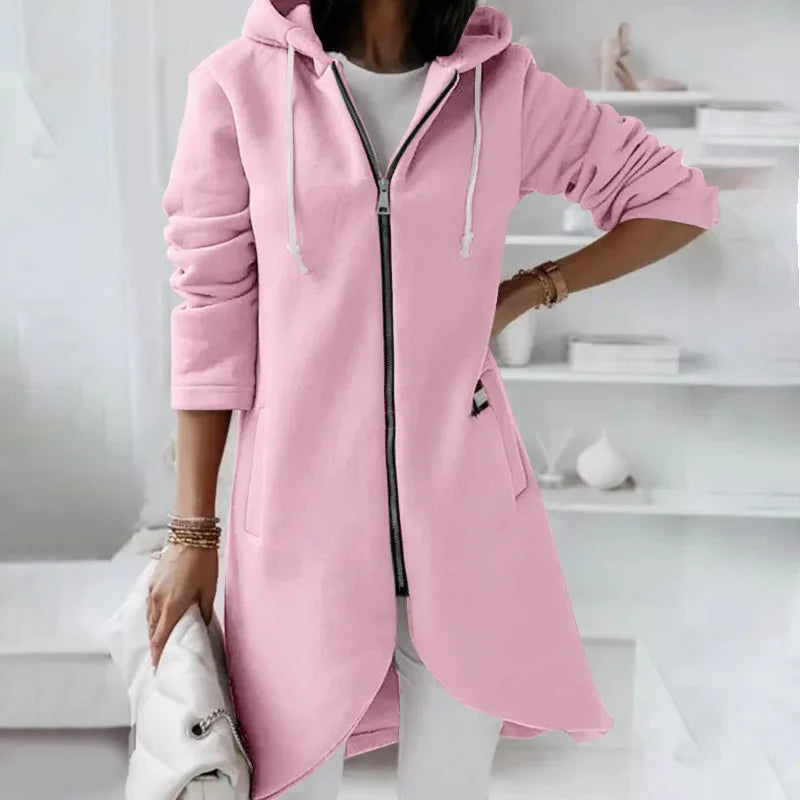 Oversized Women Loose Zip Sweatshirts Casual Female Hoody Tie Collar Zip Up Pocket Baggy Streetwear Hooded Coats JYFS-JY7755 