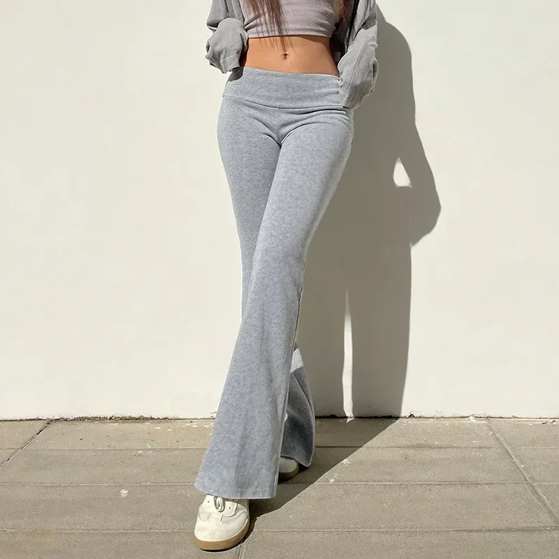 Casual Sexy Basic Solid Flare Pants Y2K Slim Low-Waisted Boot Cut Pants Women 2024 Autumn Spring Fashion Streetwear Lady 
