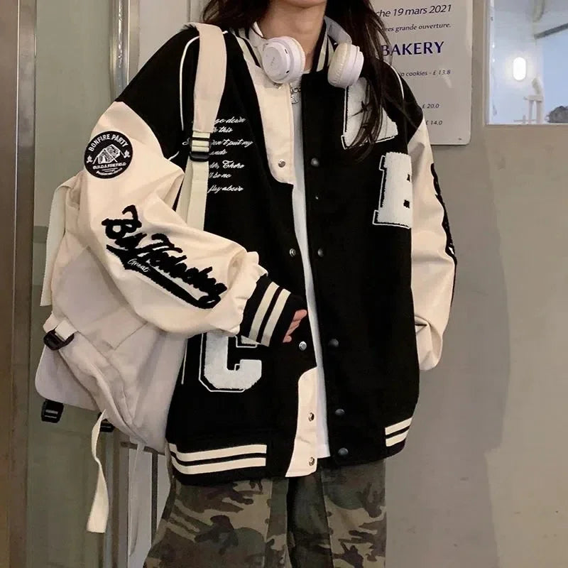 Y2k Lamb Wool Bomber Jacket Female Oversized Streetwear 2025 New Women Harajuku Fashion College Uniform Varsity Baseball Jackets 