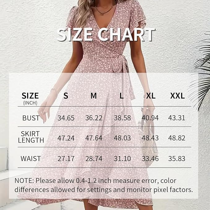 Summer Floral Boho Dress - Short Sleeve Ruffle Flowy Maxi Dresses CJ US