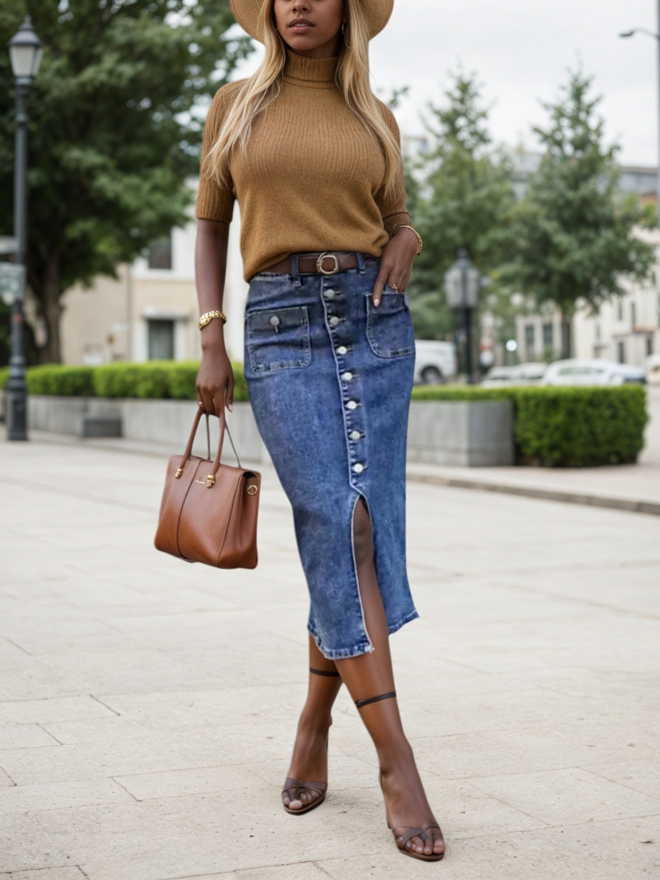 2025 SpringSummer New Women's Elastic Denim Large Size Medium Long Skirt, Casual Blue Large Size Denim Skirt, Split Denim Dress CJ US