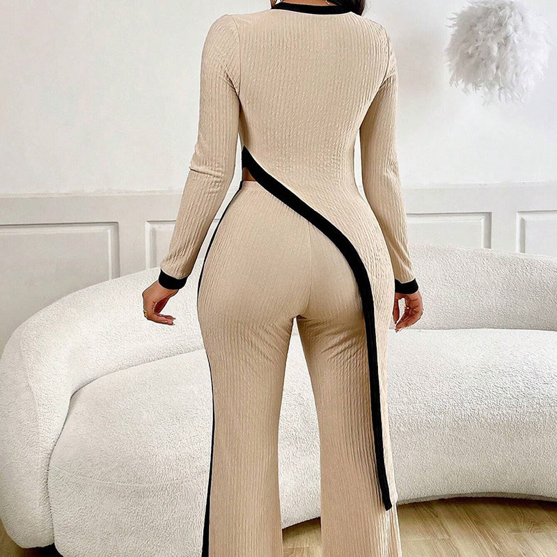 Women's 2 Piece Outfit Sexy Asymmetrical Hem Long Sleeve Top And Wide Leg Pants Sets Elegant Vacation Going Out Suit Diversi Fashion™
