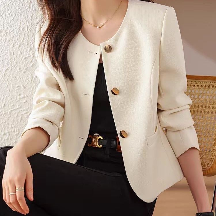 Womens Casual Cropped Jacket With A Crew Neck 