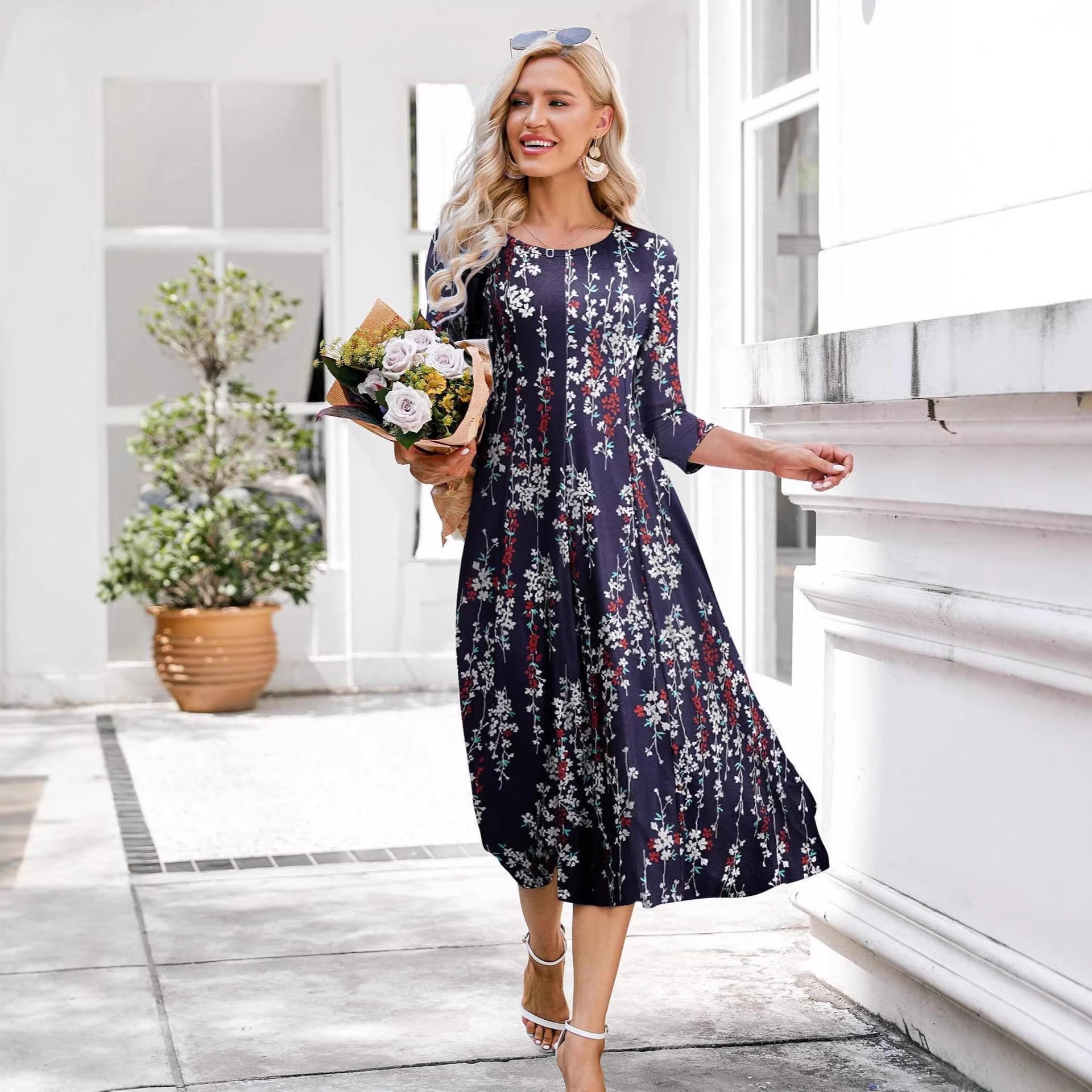 Women's Fashion Floral Slim-fit Short-sleeve Dress 