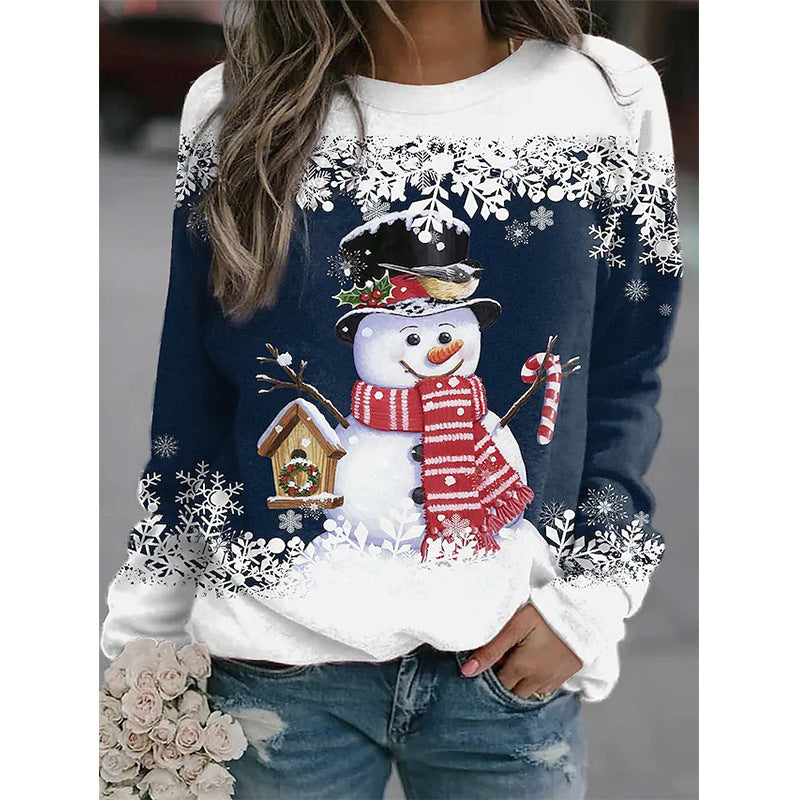 Snowman Printed Panel Loose Sweater CJ