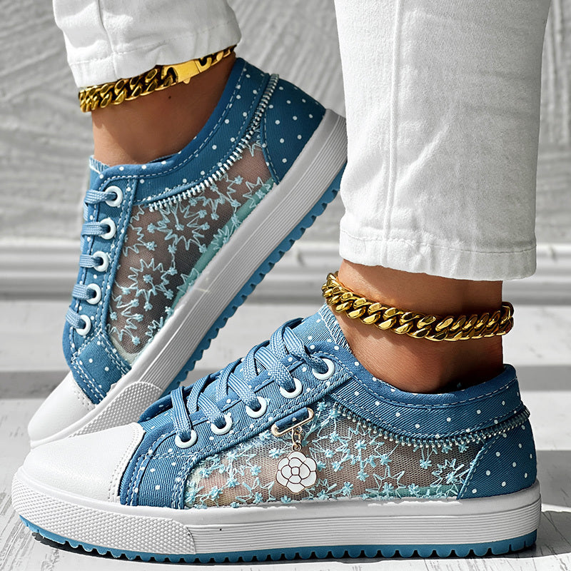 Floral Embroidered Polka Dot Print Sneakers CJ US