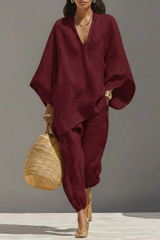 Casual Relaxed Loose-Fitting Solid-Color Shirt Set 