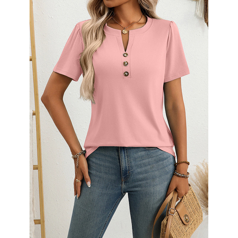 Women’s Notch V‑Neck Short‑Sleeve Tunic Top CJ US