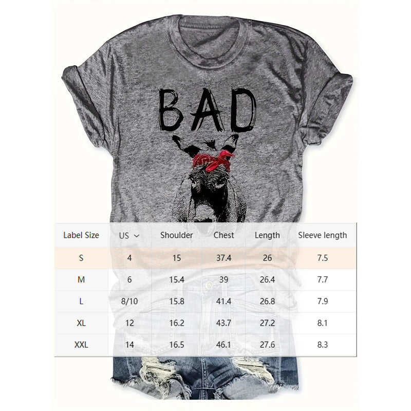 Women's Animal Letter Print Casual Short Sleeve T-Shirt Round Neck Summer Tee CJ