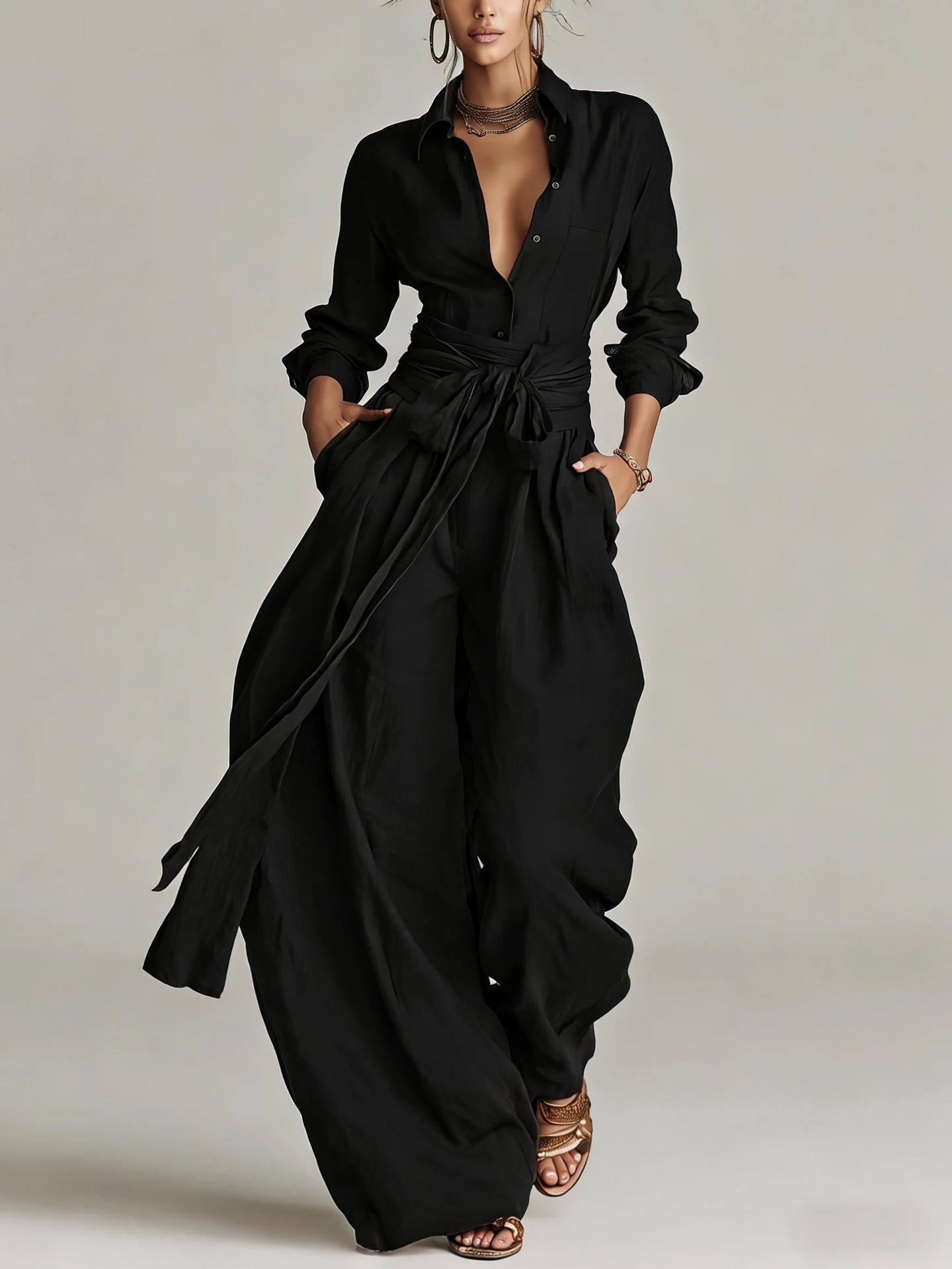 Solid-color High-waisted Short-sleeve Pants Fashion Casual Set 