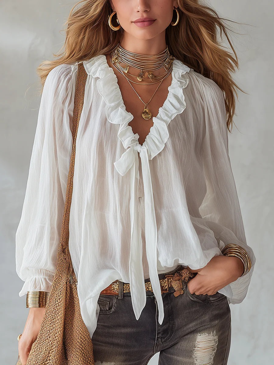 Fashionable V-neck Loose-fit Shirt Top 