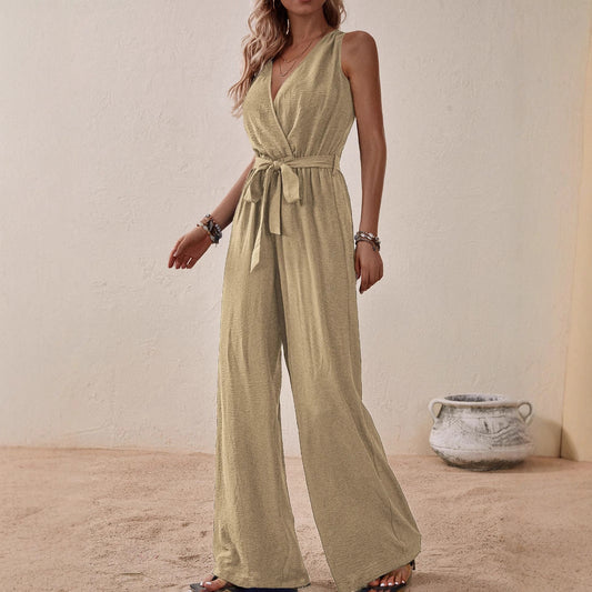 Strap High-Waist Sleeveless Jumpsuit Fashion Casual Set 