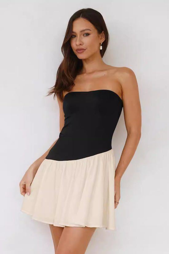 Pleated Stitching Tube Top Dress 