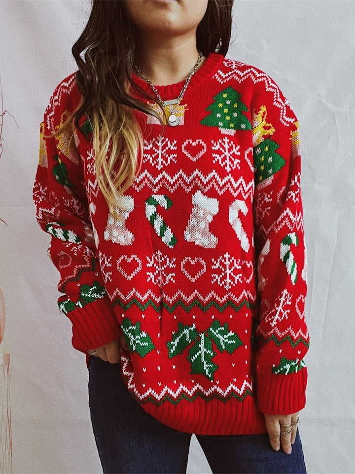 Women's Stylish Loose Round Neck Long-sleeved Sweater CJ